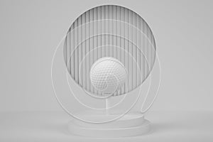 Golf ball on cylinder podium with steps on monochrome background