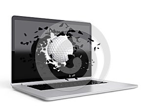 Golf ball destroy laptop