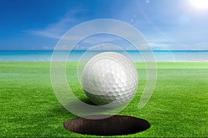 Golf Ball on edge of the hole.