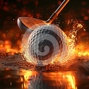 Golf ball engulfed in flames, representing intensity and power