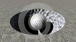 Golf ball falling in cup.