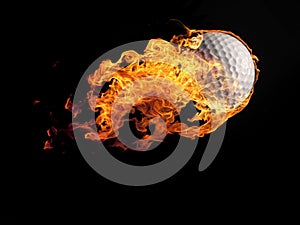 Golf ball with flames on black