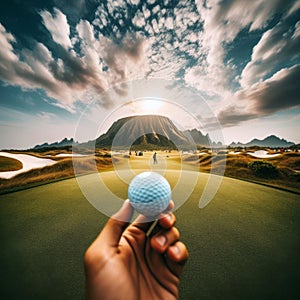 Golf ball flies through air, heading to a perfect landing on green