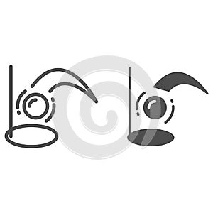 Golf ball flies into hole line and solid icon, golf concept, golfing sign on white background, Golfball flying to hole