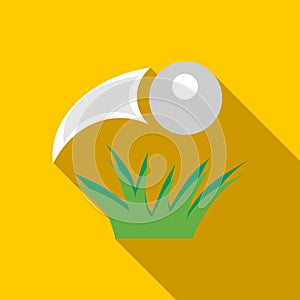 Golf ball flying icon, flat style