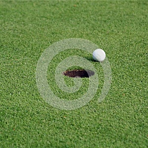 Golf ball in front of the hole