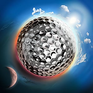 Golf ball globe with sun and moon