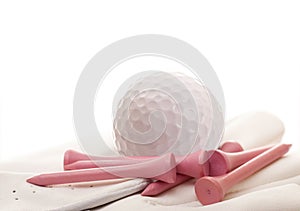 Golf Ball and Glove with Pink Tees