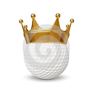 Golf ball in gold crown isolated on white background