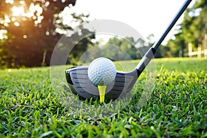 Golf ball and golf club in beautiful golf course at Thailand. Co