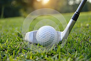 Golf ball and golf club in beautiful golf course at Thailand. Co