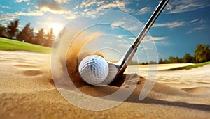 Golf Ball and Golf Club in the Sand Trap - Generative Ai