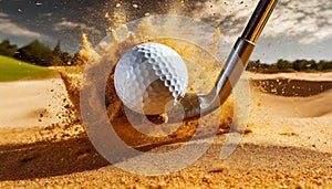 Golf Ball and Golf Club in the Sand Trap - Generative Ai