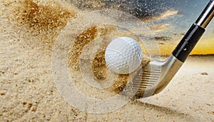 Golf Ball and Golf Club in the Sand Trap - Generative Ai