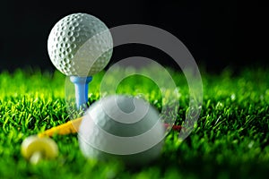 Golf ball on grass in black background