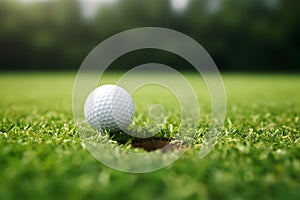 Golf ball on green field
