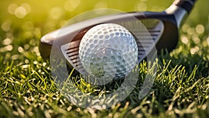 Golf ball on green grass beautiful game leisure club closeup