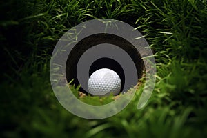 Golf ball green grass hole. Generate Ai