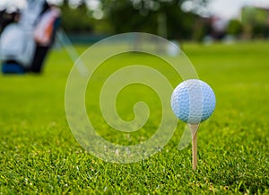 Golf ball on golf green grass natural fairway