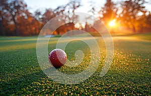 Golf ball on the green grass is sport that is popular worldwide