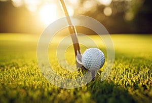 golf ball on green grass in sunlight