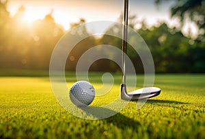 golf ball on green grass in sunlight