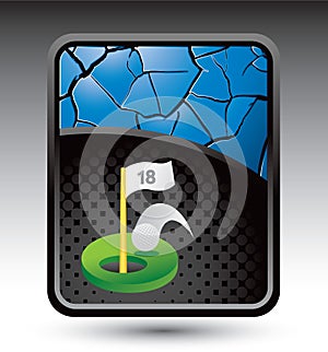 Golf ball hole in one on blue cracked background