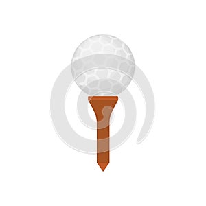 Golf ball icon on tee isolated on white background, flat element for golfing, golf equipment - vector illustration.