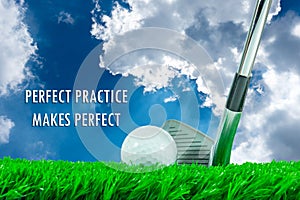 Golf ball and iron club and quote