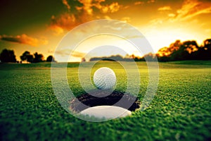 Golf Ball near hole photo