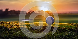 Golf Ball near hole at sunset