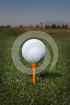 Golf ball on a orange tee