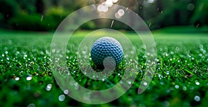 Golf ball on a perfect green lawn - AI generated image