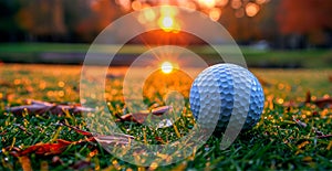 Golf ball on a perfect green lawn - AI generated image