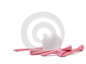 Golf Ball with Pink Tees Isolated on White Background
