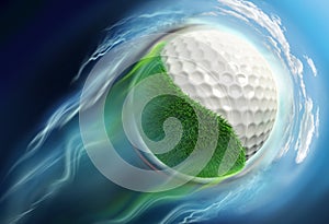 Golf ball planet with grass travel in space