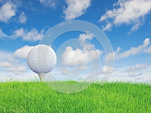 Golf ball put on green grass