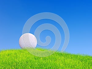 Golf ball put on green grass