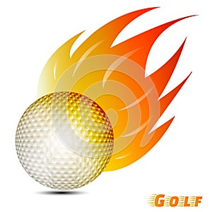 Golf ball with red orange yellow tone of the fire in white background. golf ball logo club. vector. illustration. graphic