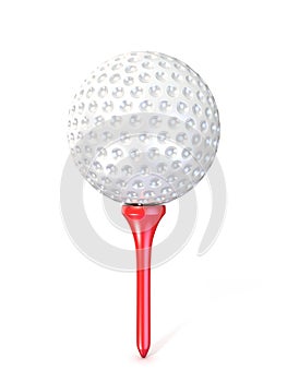 Golf ball on red tee