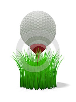 Golf ball on red tee - with grass