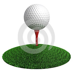 Golf ball and red tee on green grass disc