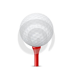 Golf ball on a red tee. Vector illustration.