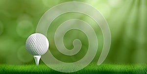 Golf ball on tee realistic vector background photo