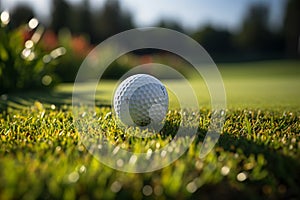 Golf ball rests near hole on green