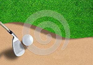 Golf Ball on Sand Trap With Club and Copy Space