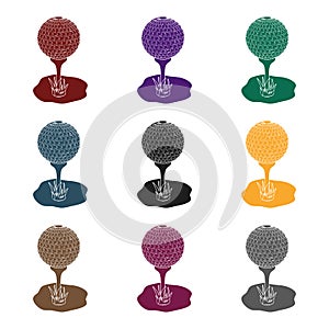 Golf ball on the stand.Golf club single icon in black style vector symbol stock illustration web.