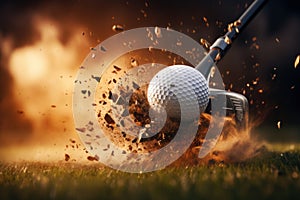 Golf Ball Struck by Golf Club in Midair. Generative AI