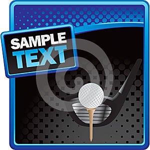 Golf ball on tee with club on halftone banner