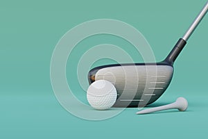 golf ball and tee and golf driver background, 3d